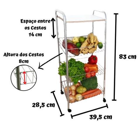 Fruteira de Chão Rodinha 3 Andares Desmontável Cromada MadeiraMadeira