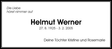 Traueranzeigen Von Helmut Werner Zvw Trauer