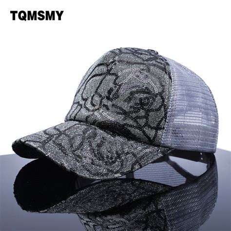 Girl S Sun Hat Brand Snapback Cap Women Sequins Shiny Hats Breathable Mesh Bone Summber