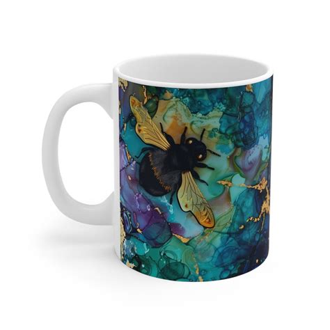 Stained Glass Effect Bumble Bee Mug Alcohol Ink And Gold Flake Bees