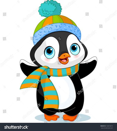 Cute Winter Penguin With Hat And Scarf Stock Vector Illustration