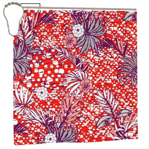 Yfyang Waterproof Bathroom Shower Curtain Red Floral Line Art Shower