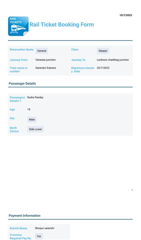 Rail Ticket Booking Template Pdf Templates Jotform