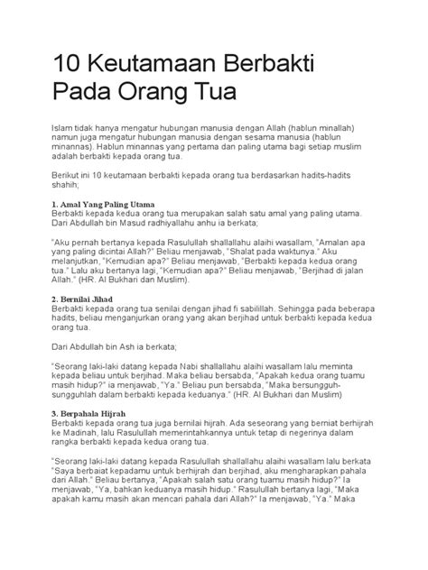 10 Keutamaan Berbakti Pada Orang Tua Pdf