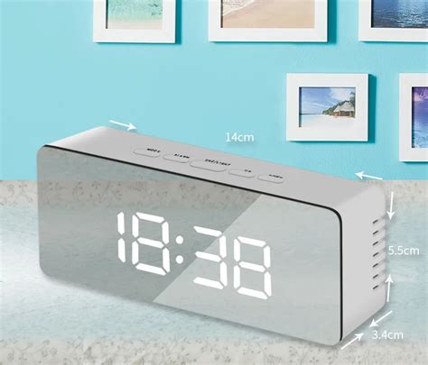 Led Mirror Alarm Clock Digital Snooze Table Clock Wake Up Light