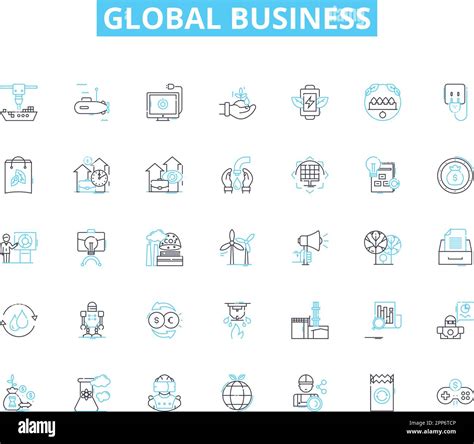 Global Business Linear Icons Set International Expansion