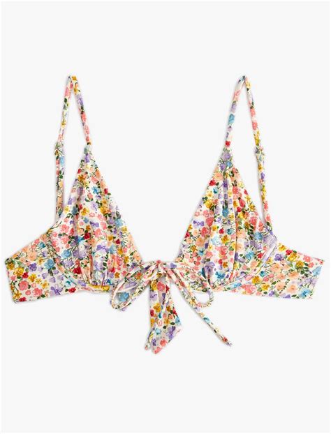 Beyaz Kadın Koton X Sibil Çetinkaya Çiçekli Balenli Bikini Üstü Bağlama Detaylı 4SAK10127MM