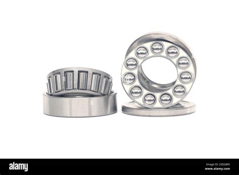 Single Row Tapered Roller Bearings And Thrust Ball Bearings Isolated On