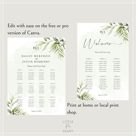 Editable Wedding Seating Chart Canva Template Seating Sign Etsy