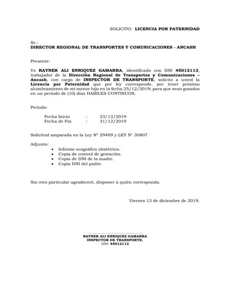 modelo solicitud permiso paternidad empresa actualiza