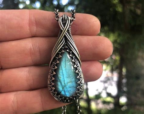 Blue Labradorite And Moonstone Pendant Copper Wire Wrapped Pendant