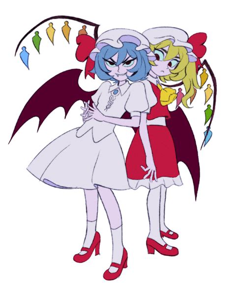 Safebooru 2girls Bat Wings Blonde Hair Blue Brooch Blue Hair Closed