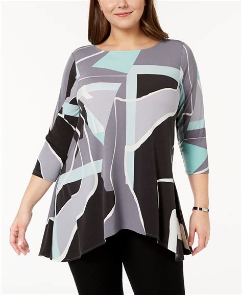 Alfani Plus Size Printed Asymmetrical Hem Tunic Created For Macys