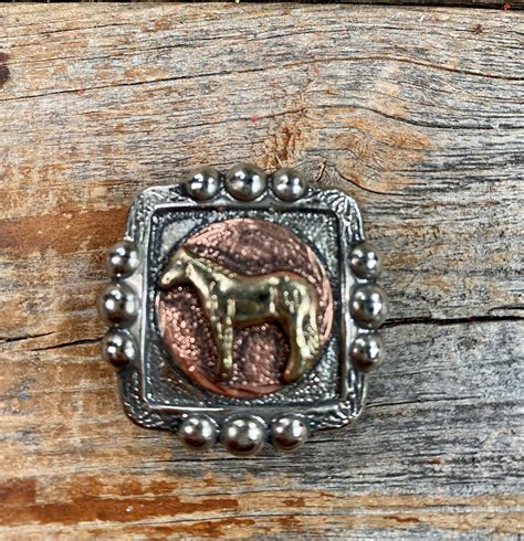Antique Silver Square Concho With Gold Horse 1 W186s Rodeo Drive