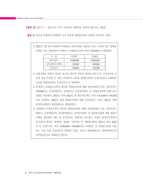 알라딘 미리보기 Ifrs 세무사 2차 회계학 1부 재무회계 기출문제집