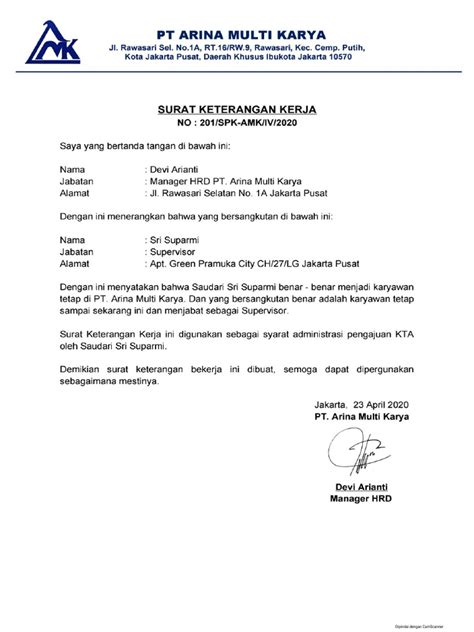 Sk Kerja Pdf