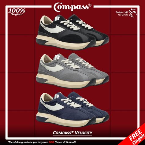 Jual Sepatu Compass Velocity Black Grey Navy Shopee Indonesia