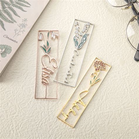 Custom Birth Flower Name Bookmark Colorful Birthday Flower Stainless