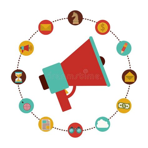 Megaphone And Social Media Icon Set Stock Vector Illustration Of