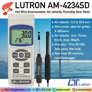 Jual Lutron AM SD Hot Wire Anemometer Air Velocity Humidity Dew Best Kota Tangerang
