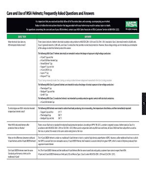 Fillable Online Care And Use Of Msa Helmets Frequently Asked Questions