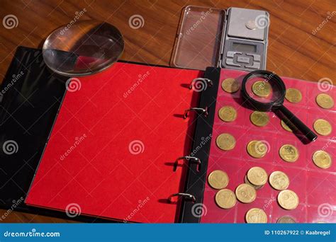 Numismatic Materials And Album For Coins Numismatic Scene Stock Photo