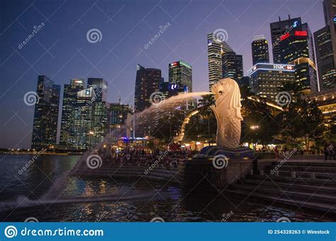 Aerial View of Cityscape Merlion Park with Lion Fountain in Background ...