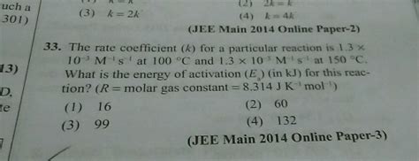 Fuch A 301 13 2 2k K 3 K 2k 4 K 4k Jee Main 2014 Online Paper 2 33 The Rate