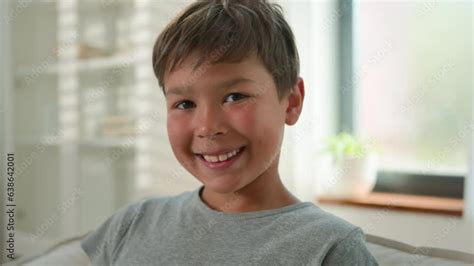 Close Up Child Portrait Happy Funny Little Boy Caucasian Male Kid