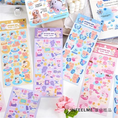 Jual Kiandaa Lembar Sticker Sheet Diary Glitter Motif Bear Rabbit