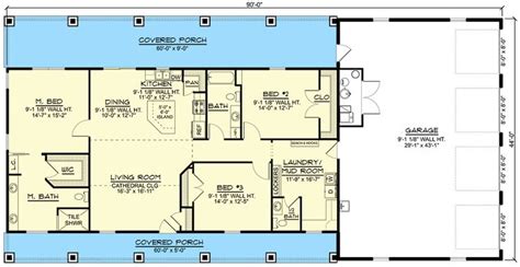 Plan 135225GRA 1800 Square Foot 3 Bed Barndominium With Oversized 4