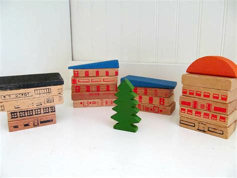 Vintage Playskool Village Wooden Blocks By Annegrahamvintage