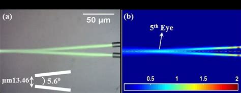 (a) Experimental observation image; and (b) Simulated light beam ...