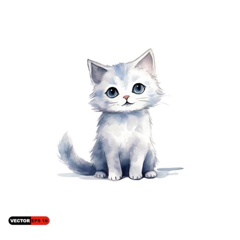 Gato Bonito Desenho Infantil Fundo Branco Vetor Premium