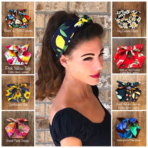 Large Florals Miranda Retro Hair Wrap Wide Self Tie Headband Etsy