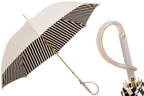 Women Classic Umbrellas - Stylish umbrella for woman, with leather handle and geometric prints