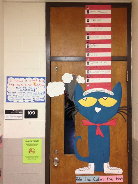 A Classroom Door Decorated With A Cat In The Hat Theme