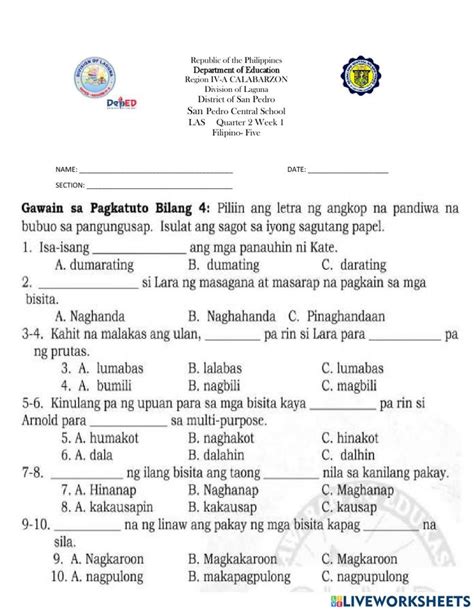 Q W Filipino Act Worksheet Grammar Lessons