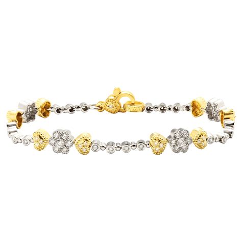 Estate Yellow And White Daisy Flower Diamond 18 Karat Two Tone Tennis