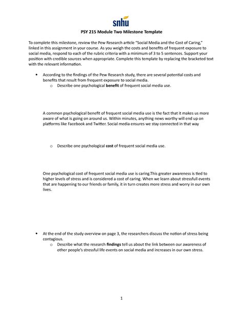 PSY 215 Module Two Milestone Template 2 PSY215 SNHU Studocu