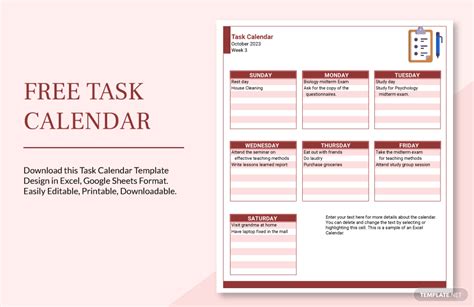 Annual Task Calendar Template - Google Docs, Word, Apple Pages, PDF ...