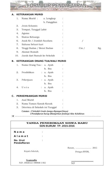 Doc Contoh Formulir Ppdb Sd Dokumen Tips