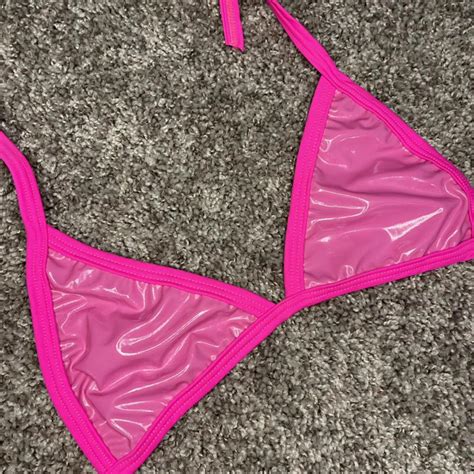 Pink Vinyl Bikini Top XS S Rave Swim Vinyl Depop