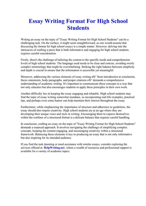 Essay Writing Format For High School Students By Should College