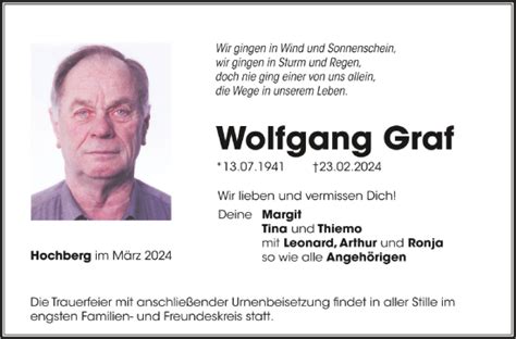 Traueranzeigen Von Wolfgang Graf Schwaebische De Trauerportal