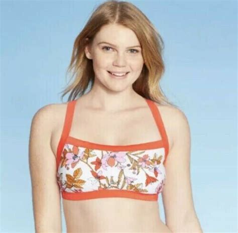 Juniors Xhilaration Square Neck Bralette Bikini Top Floral Print X