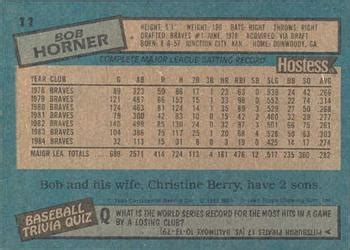 1985 Topps Hostess Atlanta Braves 11 Bob Horner Trading Card Database