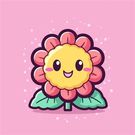 Flor De Dibujos Animados Con Una Cara Feliz Sobre Un Fondo Rosa Ai