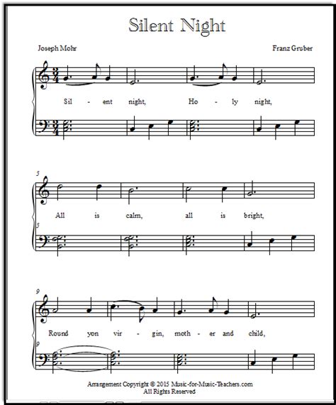 Silent Night Sheet Music Easy Piano Solos And Duets Free