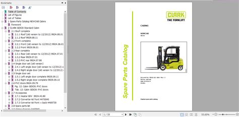 Clark Forklift Cabin GEX GTS 16 GTX20s C15D 55s Parts Manual EN